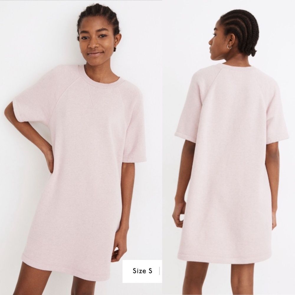 Madewell MWL Airyterry Sweatshirt Tee Dress - Heather Wisteria Dove (Pale Pink)